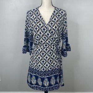 Altar'd State Womens Blue White Long Sleeves Tunic Dress Size Medium